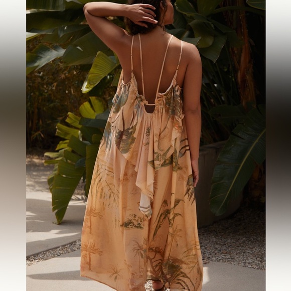 Tahnee Kelland for Anthropologie Strappy Midi Dress neutral motif XS - Picture 2 of 7